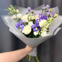 White Roses and Irises in Stylish Packaging