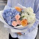 Bouquet with hydrangea, roses and chrysanthemum