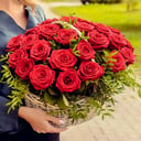 Basket of 21 red roses