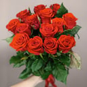 Bouquet '15 bright red roses with ribbon'