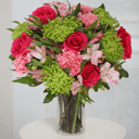 Bouquet 'Joy: Roses, Carnations and solitary Daisy Poms'