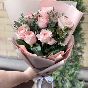 Peony roses and eucalyptus