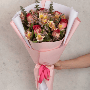 Bouquet of roses and alstroemerias