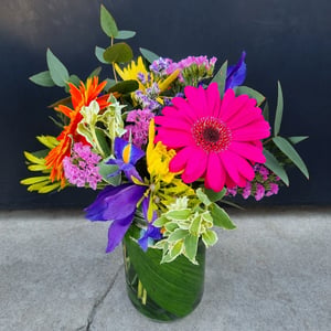 Arrangement 'Vibrant Gerbera and Iris Jar'