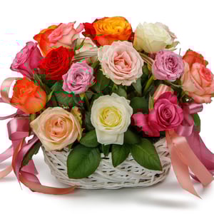 Flowers in a basket 21 roses Amore myo