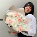 Duo-bouquet of chrysanthemums and dianthus