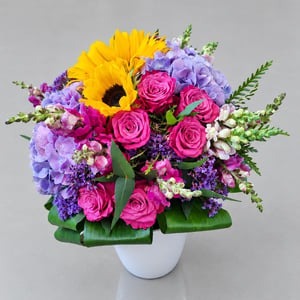 Arrangement 'Vibrant Sunflower & Purple Harmony'