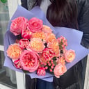 Peony rose, tulips and hypericum