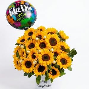 Caja Premium de Girasoles con Globo