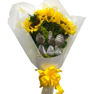 Mini-Strauß Sonnenblumen und Erdbeeren
