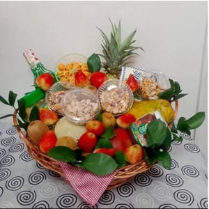 Assortment with nuts, fruits, and wine