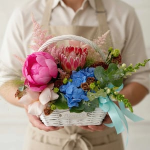 Basket with summer flowers