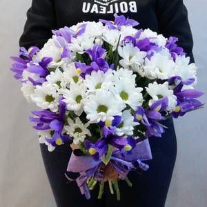 Irises and chrysanthemums