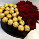 Flower box 'Heart-shaped bouquet of mixed roses and chocolates'