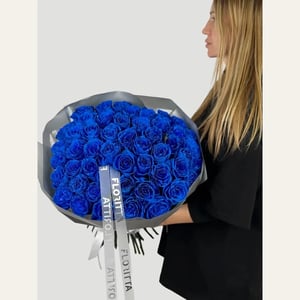 50 Royal Blue Roses in an Elegant Wrap