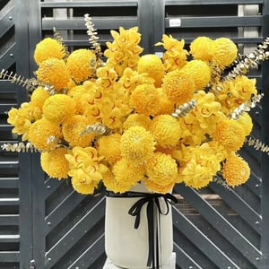 Golden Orchid & Chrysanthemum Vase Arrangement