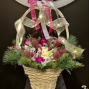 Blumenkorb 'Edel Kranz Korb Pink Weihnachtlich Groß'