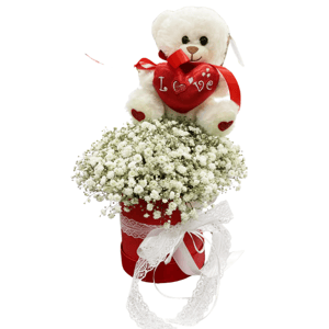 White Gypsophila Flower Box with Teddy B