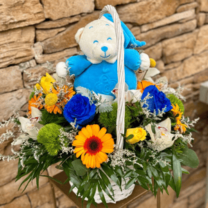 Flower basket 'Blue Teddy Bear Basket'