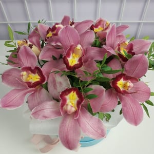 Hat box with flowers 'Orchid in a box'