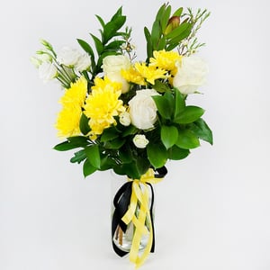 Condolence: roses and chrysanthemums