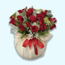 Arreglo floral 'Pecera con rosas rojas'