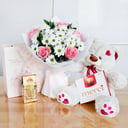 Air kiss with candies, tea, and a teddy bear