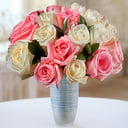 A bouquet of 21 white and pink roses