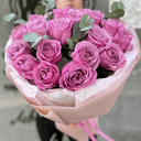 17 pink peony roses with eucalyptus