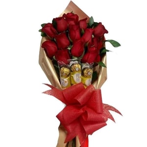 Chocolate bouquet with 12 roses