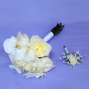 Bride's bouquet and boutonniere with orchid