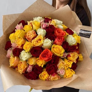 Bright bouquet of roses in the design
