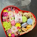 Heart box with flowers and cakes