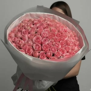 100 Pink Rose Standard Bouquet - Eleganc