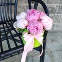 7 peonies in a hat box