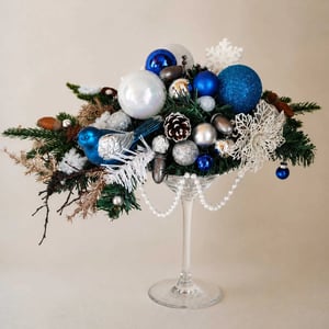 New Year's bouquet in a goblet \"Blue Bird\"