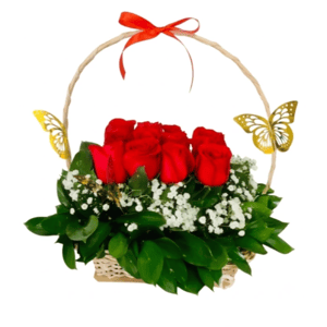 Blumenkorb 'Der Zauber roter Rosen'