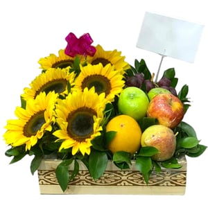 Fabric-covered fruit bowl with sunflowers