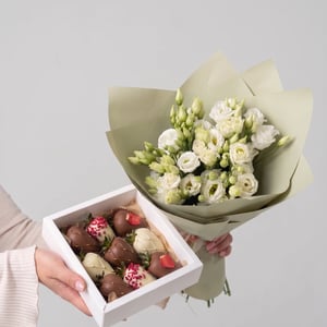Combo-Set 4 -Bouquet und Schokoladen-Erdbeeren