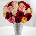 A bouquet of 25 multicolored roses