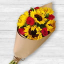 Bouquet of 6 roses and 6 sunflowers