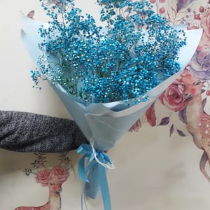 Bouquet with blue gypsophila